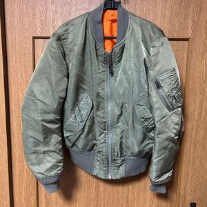 ～90s USA製 ALPHA MA-1 navy Sサイズ IDEAL 緑 オレンジ 80年代 90年代 アメリカ製 アルファ フライトジャケット ビンテージ