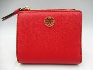 ▲▲中古品 USED トリーバーチ TORY BURCH 10005657 二つ折り コンパクトウォレット レディース財布 レッド×ゴールド 赤×金▲▲ 