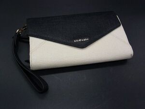 ■美品■ COLE HAAN コールハーン レザー 三つ折り 長財布 ウォレット 小銭入れ カード入れ ブラック系×ホワイト系 DF0893