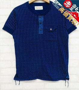 8T3488【クリックポスト対応】SUGAR CANE ウォバッシュストライプヘンリーネックTシャツ SC78231 シュガーケーン