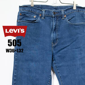 W36×L32 / Levi’s 505 リーバイス ストレッチ ジーンズ デニム インディゴ ブルー アメカジ 古着 チェーンステッチ 革パッチ メンズ