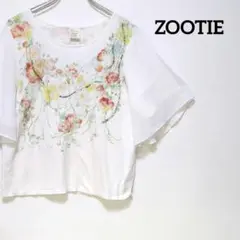 ズーティー シフォン袖 フラワー柄 ゆったり Tシャツ プルオーバー  白 M