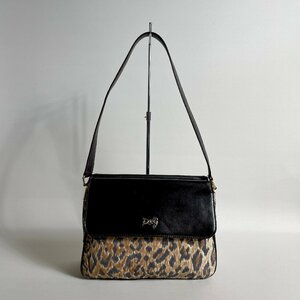 2404-186-1｜美品｜DOLCE&GABBANA ドルチェアンドガッバーナ ドルガバ ショルダーバッグ キャンバス レザー ダークブラウン レオパード