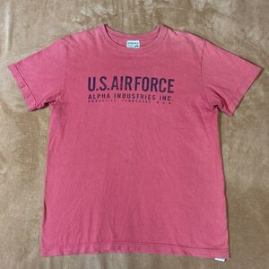 アルファ ALPHA U.S.AIR FORCE ロゴTシャツ レッド系 サイズL 古着