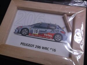 送料230円■ プジョー 206　WRC フレーム入り イラスト 絵画 絵 KAZUMI peugeot genuine 106 306 308 406// 記念品 ノベルティ