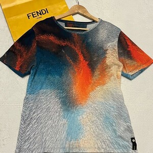 美品/Lサイズ●フェンディ【希少モデル】FENDI 半袖 tシャツ カットソー トップス FFロゴ 総柄 タイダイ柄 マルチカラー 裾ロゴ 48 春夏