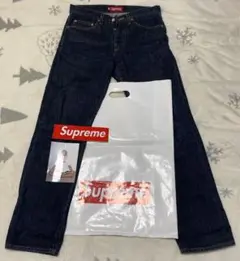 Supreme ストレートデニム ダークブルー　ショッパー・ステッカーのセット