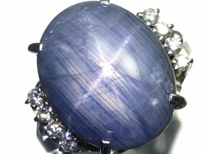 1ML11630SS【売り切り】新品【RK宝石】≪Star Sapphire≫ 天然非加熱スターサファイア 特大21.11ct 極上ダイヤモンド Pt900 高級リング