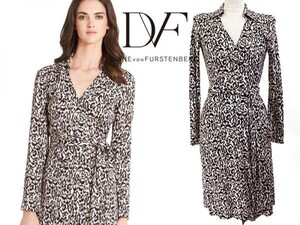 保管品 6.5万《DVF》ラップ ワンピース サイズ0 伊勢丹 ダイアン フォン ファステンバーグDIANE von FURSTENBERGシルク 長袖 レオパード 絹