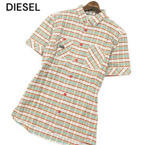 DIESEL ディーゼル 春夏 インド綿★ 半袖 ボタンダウン ワーク チェック シャツ Sz.L　メンズ　A4T04607_4#A