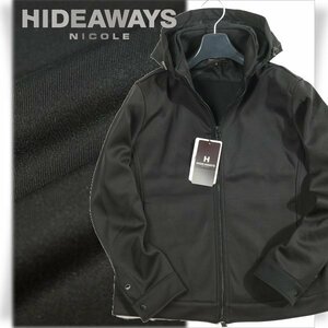 新品1円～★HIDEAWAYS NICOLE ハイダウェイ ニコル メンズ 秋冬 ダンボールニットボンディングブルゾン 46 M ブラック 黒 フード ◆7719◆