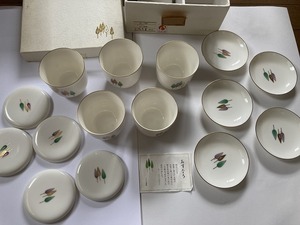 ★たち吉の蒸し茶碗５セット★あすなろ★創作陶器白★金彩★上品★５客★