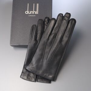 GQ1729◎イングランド製 dunhill ダンヒル ラムスキン × カシミヤニットライナー レザーグローブ 革手袋 ブラック 黒 サイズM