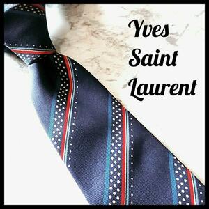 YSL イヴサンローラン レジメンタル ストライプ ドット柄 ネクタイ ネイビー 好印象 大人カラー ビジネス プライベート 1000円スタート