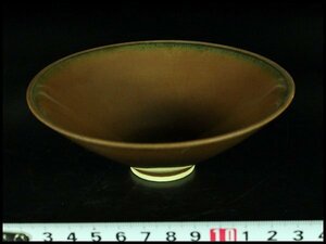 【金閣】中国美術 鉄釉 天目碗 φ12cm 茶道具 旧家蔵出(HA460)