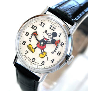 希少 整備済 稼働 ミッキーマウス 1970年代 BRADLEY 機械式手巻き 腕時計 ベルト新品 ディズニー ブラッドレイ ブラッドリー パイアイ レア