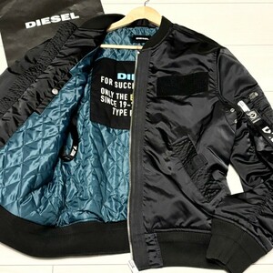 未使用級/L-XL相当★ディーゼル/DIESEL バックプリント 胸ロゴ フライト ジャケット MA-1 ブルゾン 中綿キルティング アウター メンズ 黒