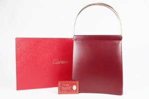 【超美品】Cartier カルティエ トリニティ 3ゴールド ハンドバッグ ヴィンテージ レザー ボルドー【RL21】