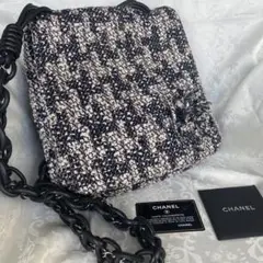 シャネル　CHANEL カメリア　ツイード　チェーン　ショルダー　バッグ　黒