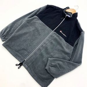 チャンピオン CHAMPION ジップアップ フリースジャケット Lサイズ グレー × ブラック 厚手 防寒 スポーツウェア アウトドア■F111