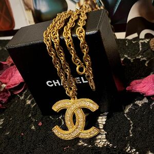 VINTAGE CHANEL ラインストーンネックレス ヴィンテージアクセサリー ゴールドチェーン ココ