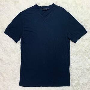 希少/XL相当 ●GIORGIO ARMANI ジョルジオアルマーニ 黒タグ Tシャツ トップス カットソー 半袖 54サイズ イタリア ネイビー 紺 ストレッチ