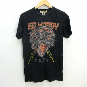 y■エドハーディ/ED HARDY ダメージ加工 プリントTシャツ■黒【メンズM】MENS/121【中古】