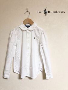 【良品】 Polo Ralph Lauren ポロ ラルフローレン フリル コットン シャツ ブラウス トップス キッズ サイズ6 長袖 ホワイト 120/60 女の子