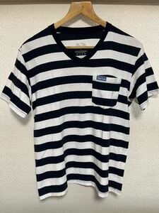 BLUEBLUE　ブルーブルー　フルーツオブザルーム　コラボ　別注　ｔシャツ　半袖　ボーダー　Ｖネック　ポケＴ　Ｍサイズ　ＨＲＭ