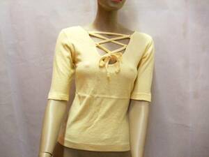 【PAR AVION/パラビオン】LACE UPストレッチパイルTシャツ YELLOW ONE 新品ストック