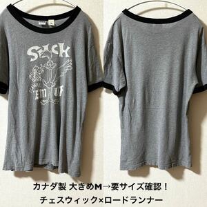 大きめM！カナダ製 チェスウィック×ロードランナー 古着半袖リンガーTシャツ グレー×黒 cheswick×ルーニーテューンズ 東洋エンター