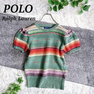 POLO RALPH LAUREN　ポロラルフローレン　ジャガード ショートスリーブ ニット S グリーン　半袖　セーター　麻混　