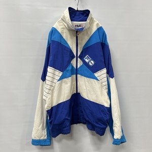 FILA/フィラ/80s～90s/配色×ストライプ切り替え/ナイロントラックジャケット/ゆったりシルエット/希少XXｌサイズ/ビンテージ/ブルー系