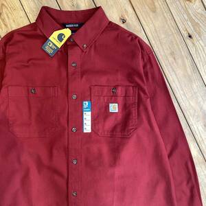 USA古着 Carhartt カーハート ワークシャツ 長袖 ボタンダウン メンズ XLサイズ レッド RUGGED FLEX RELAXED FIT タグ付き未使用品 T2308