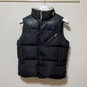 1円 極美品 MONCLER モンクレール AVORD ダウンベスト レザー切り替え シープスキン 羊革 リアルムートンファー 黒 ブラック 1 M メンズ