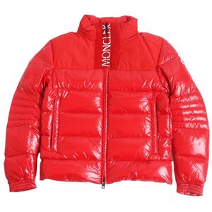 極美品□19-20AW MONCLER/モンクレール BRUEL ロゴエンブロイダリー WZIP スタンドカラー フード入り ダウンジャケット レッド 0 正規品