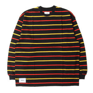 WTAPS ダブルタップス Tシャツ サイズ:L 22AW ボーダー ヘビー ロングスリーブTシャツ BDY 02 LS TEE TEXTILE ブラック レッド イエロー