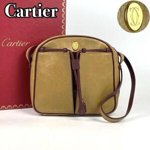 【美品】Cartier カルティエ ショルダーバッグ ミニバッグ ポシェット トリニティ マストライン ゴールド金具 裏地総柄 男女兼用 レザー