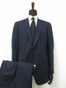 HH 美品 【イザイア ISAIA】 ウール素材 シングル2ボタン スーツ (メンズ) size52-8R ネイビー系 格子柄 イタリア製 ■27RMS7947