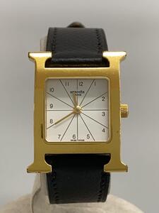 HERMES◆Ｈ WATCH/クォーツ腕時計/アナログ/レザー/白/黒/RS1. 201//