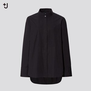 【未使用】UNIQLO＋J　スーピマコットンタックシャツ　黒Black Sサイズ（普段M　9号サイズ向け） タグ付 