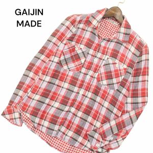 GAIJIN MADE ガイジンメイド ハリラン 通年 ダブルガーゼ★ 長袖 チェック シャツ Sz.S　メンズ　A4T07512_6#C