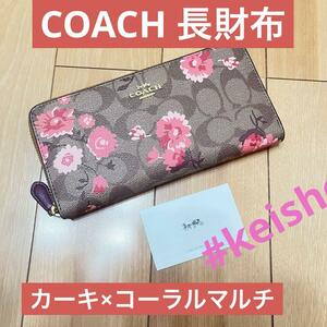 COACH カーキ×コーラルマルチ シグネチャー プレイリー デイジー