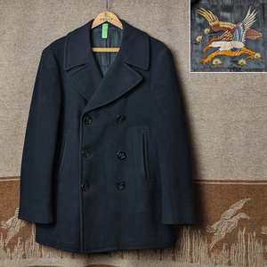 刺繍入り 【US NAVY】 50s Pea Coat Embroidered Lining 36 / 50年代 ピーコート スカジャン USN ミリタリー 米軍 実物 ビンテージ 40s60s