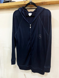 ★ARMANI COLLEZIONI/アルマーニコレッツォーニ シルク混ライトニットフルジップパーカー ワンポイントロゴ 長袖 メンズMサイズ ネイビー★