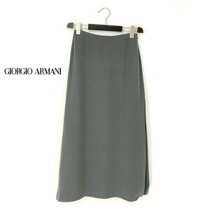 A7432/春夏 GIORGIO ARMANI アルマーニ 黒タグ シルク100% フレア ラップ風 ロング ミモレ丈 マキシ丈 スカート 42 灰色/レディース