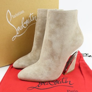 79933Christian Louboutin クリスチャンルブタン 未使用 ショートブーツ クリアヒール 38 25cm ブーツ スウェード ベージュ レディース