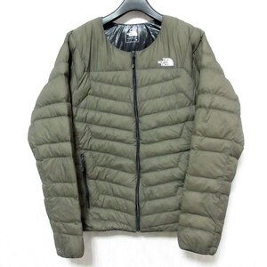 良品 THE NORTH FACE ノースフェイス THUNDER ROUNDNECK JACKET ライトダウンジャケット ブルゾン NY81813 M カーキ ◆