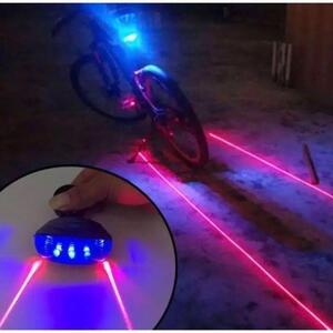 「【電池付属、送料無料】自転車防水LEDテールランプブルー(5LED+2レーザー