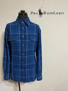 Polo Ralph Lauren ポロ ラルフローレン インディゴブルー 鹿の子 シャツ トップス サイズXS 長袖 チェック柄 155/80A レディース